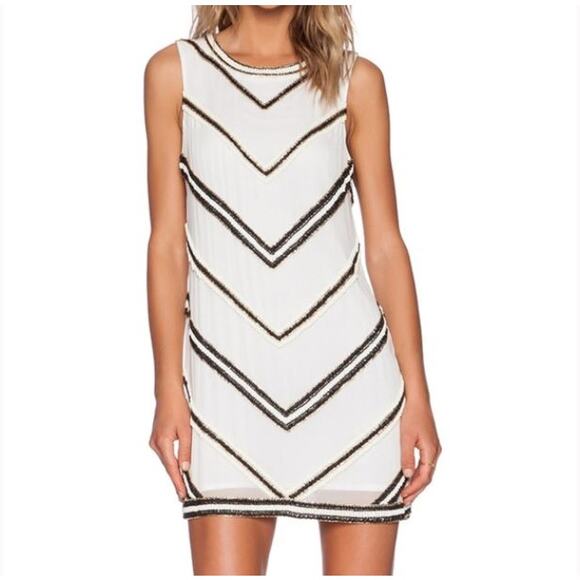 Karina Grimaldi Dresses & Skirts - Karina Grimaldi White Silk Beaded Art Deco Cocktail Party Mini Dress Size XS